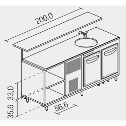 BANCO BAR REFRIGERATO CM 200 CELLA L. 150 STATICA UN LAVELLO Ø42