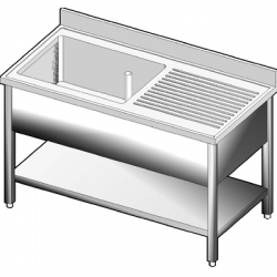 Lavello con ripiano una vasca e gocciolatoio cm 140x70x85H